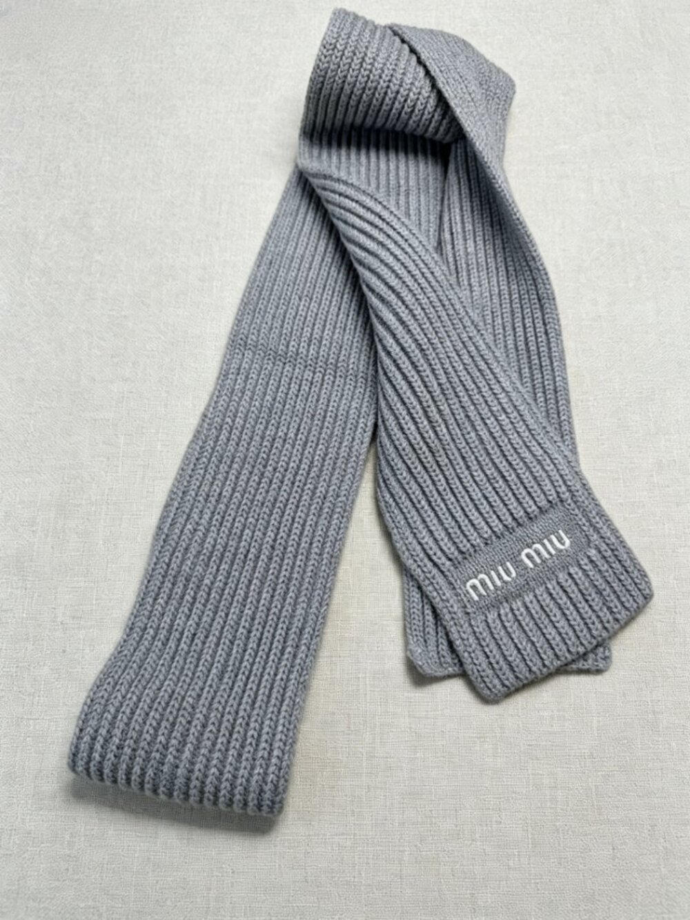 Miu Miu Gray Scarf Soft Wool Blend Designer Scarf